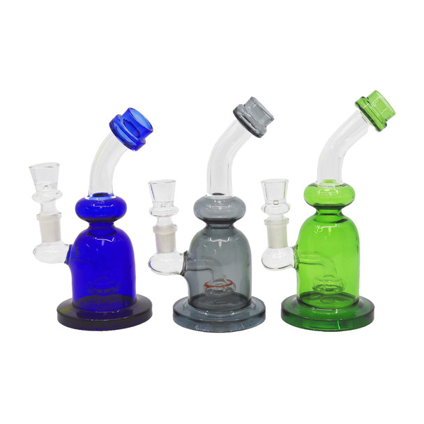 BENT NECK COLOR GLASS HANGING PERC WATERPIPE 7" (WP-21)