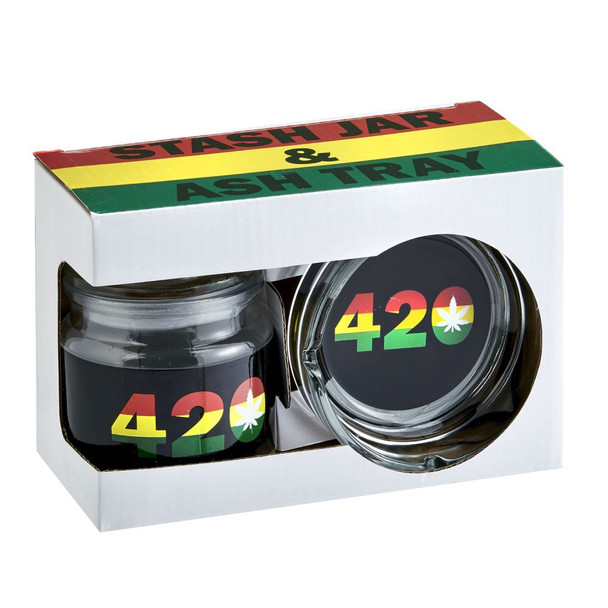 420 DESIGN GLASS STASH JAR AND ASHTRAY SET (82426)