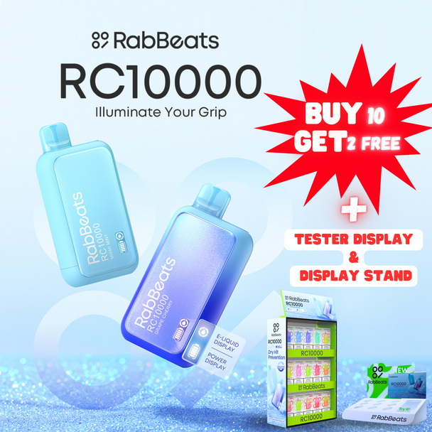 RABBEATS RC10000 DISPOSABLE VAPE 10000 PUFFS 5% DISPLAY OF 5