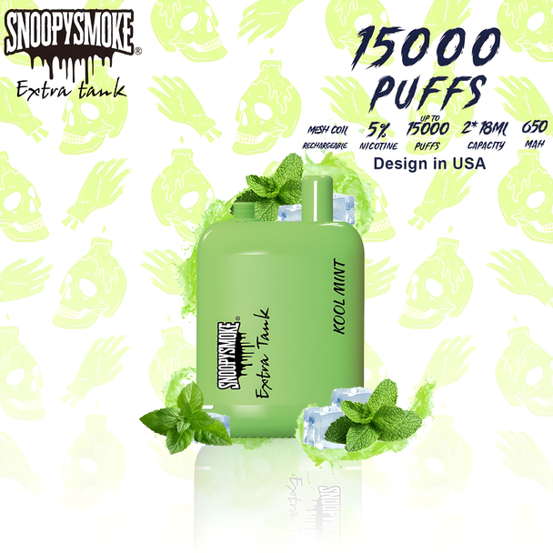 SNOOPY SMOKE EXTRA TANK 2 X 18ML (36ML TOTAL) 15000 PUFFS 650MAH PREFILLED RECHARGEABLE DISPOSABLE WITH MECH COIL DISPLAY OF 10