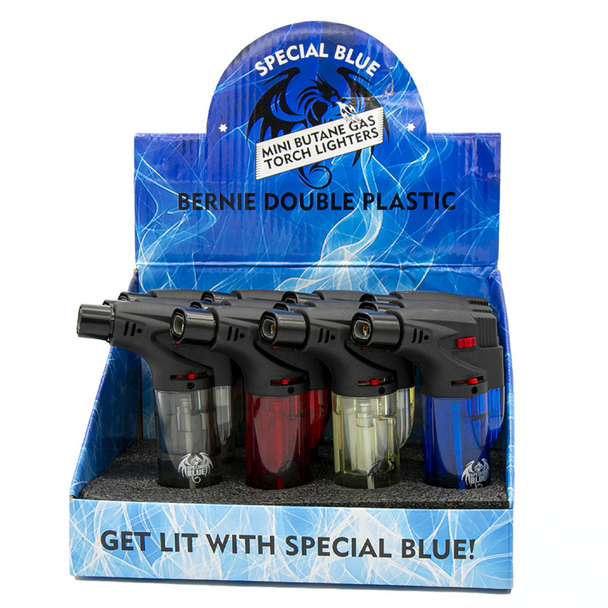 SPECIAL BLUE BERNIE DOUBLE PLASTIC LIGHTER DISPLAY OF 12