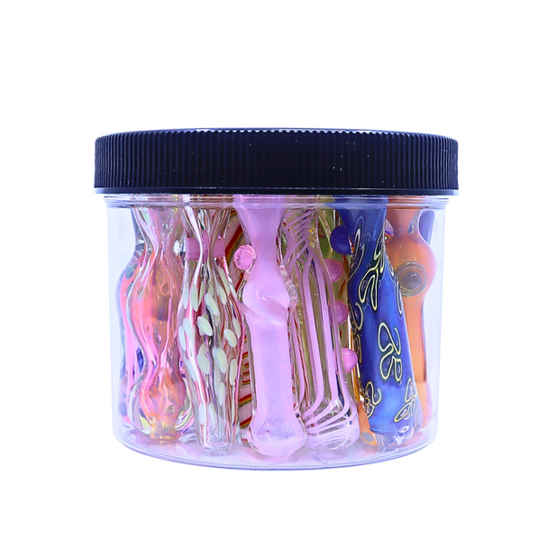 3" MIXED DESIGNS SLIME TUBING GLASS CHILLUM JAR OF 25 (JAR-52)