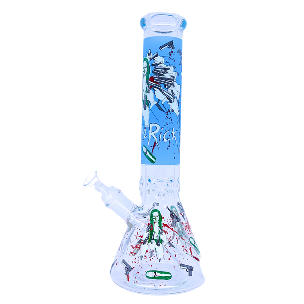 14" PREMIUM GLASS WATER PIPES GLOW IN THE DARK MIXED DESIGN (WP-372)