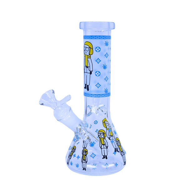 8" PREMGLASS WATER PIPES GLOW IN THE DARK MIXED DESIGN (WP-380)