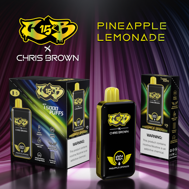 CHRIS BROWN CB15K 15ML 15000 PUFFS DISPOSABLE SYNCHRONIZED WINGS ANIMATION DISPLAY OF 5