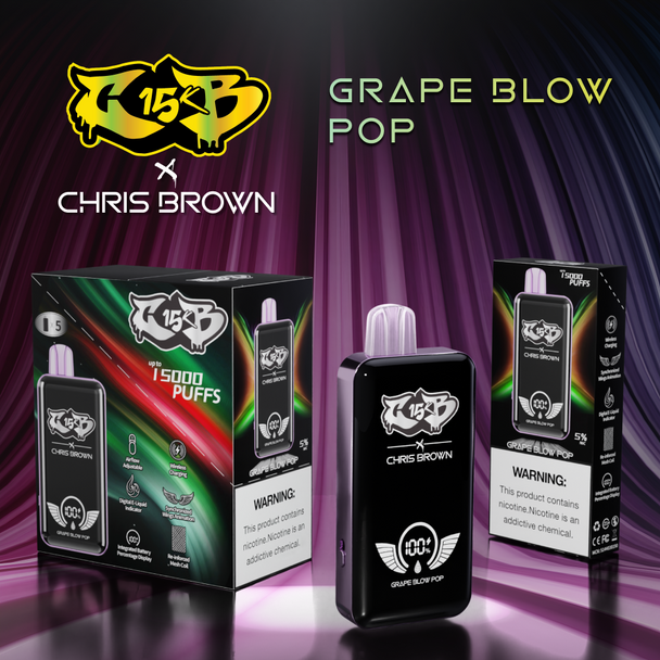 CHRIS BROWN CB15K 15ML 15000 PUFFS DISPOSABLE SYNCHRONIZED WINGS ANIMATION DISPLAY OF 5