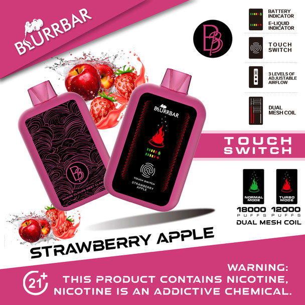 BLURRBAR 20ML 18000 PUFFS DISPOSABLE TOUCH SWITCH DISPLAY OF 5