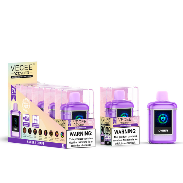 VECEE BY YOCAN VC8000 CYBER EDITION 8000 PUFF 12ML DISPOSABLE DISPLAY OF 5