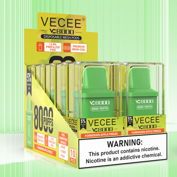 VECEE BY YOCAN VC8000 8000 PUFF 12ML DISPOSABLE MESH PODS DISPLAY OF 10