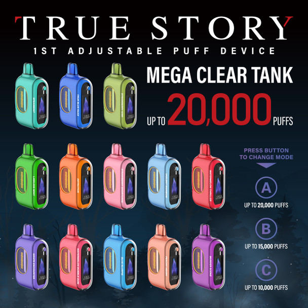 TRUE STORY 20000 PUFFS 20ML DISPOSABLE CLEAR TANK DISPLAY OF 5