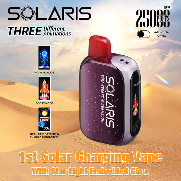 SOLARIS 25,000 PUFFS 18ML DISPOSABLE SOLAR CHARGING DISPLAY OF 5