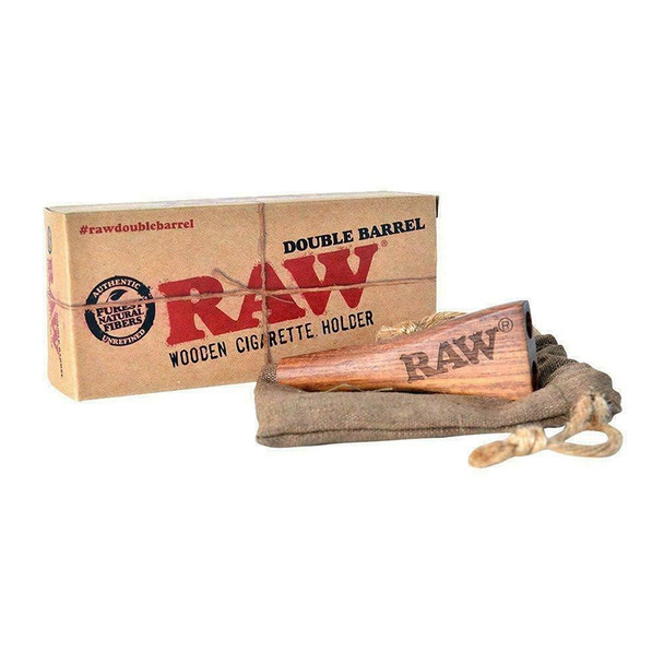 RAW WOODEN DOUBLE  BARREL CIGARETTE HOLDER - KING SIZE (RAW-45)