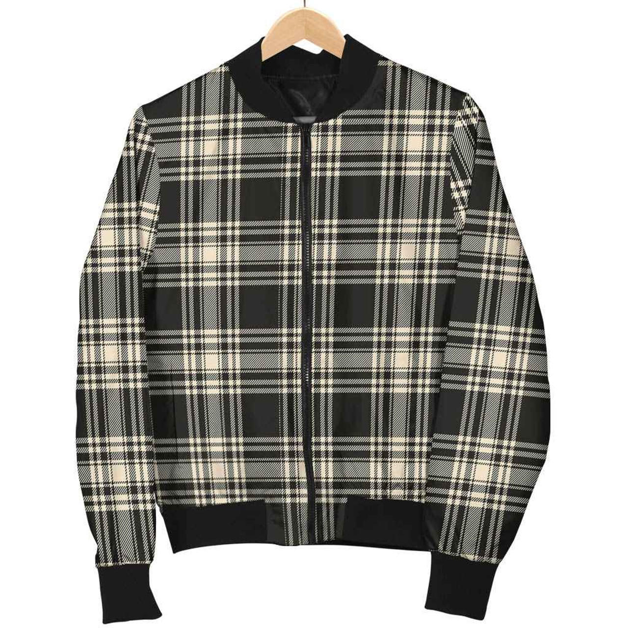 Scottish Menzies Black & White Ancient Clan Tartan Bomber Jacket