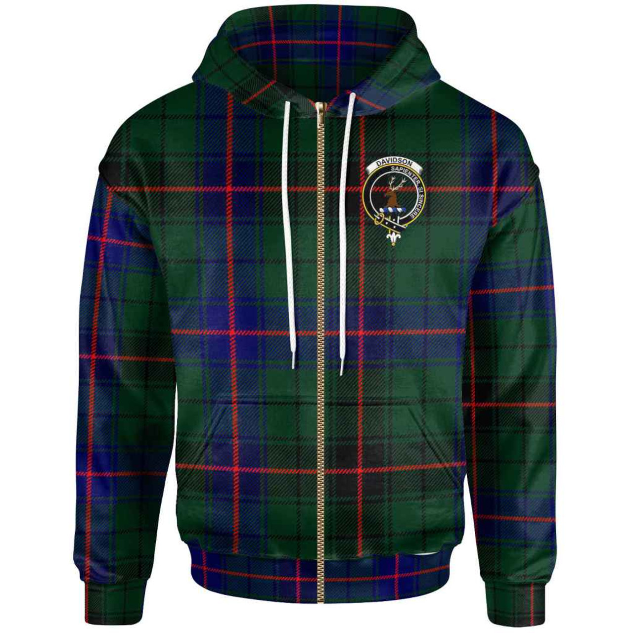 Scottish Davidson Clan Crest Tartan Zip-Up Hoodie