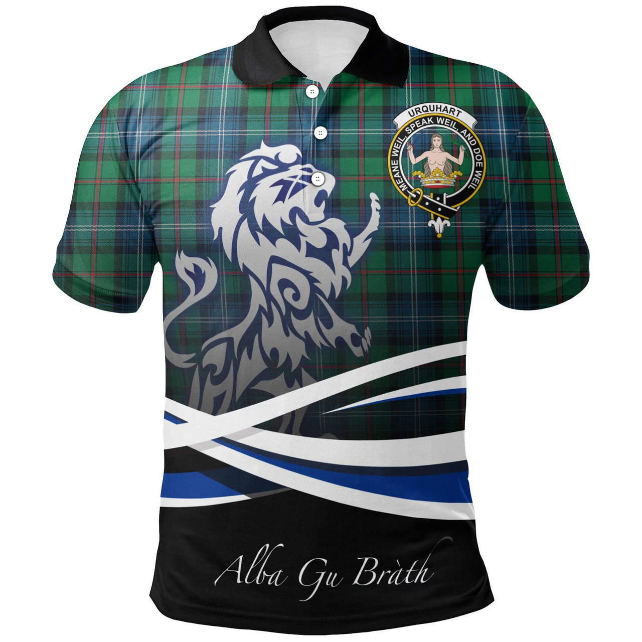Scottish Urquhart Ancient Clan Crest Tartan Polo Shirt - Scotland Lion