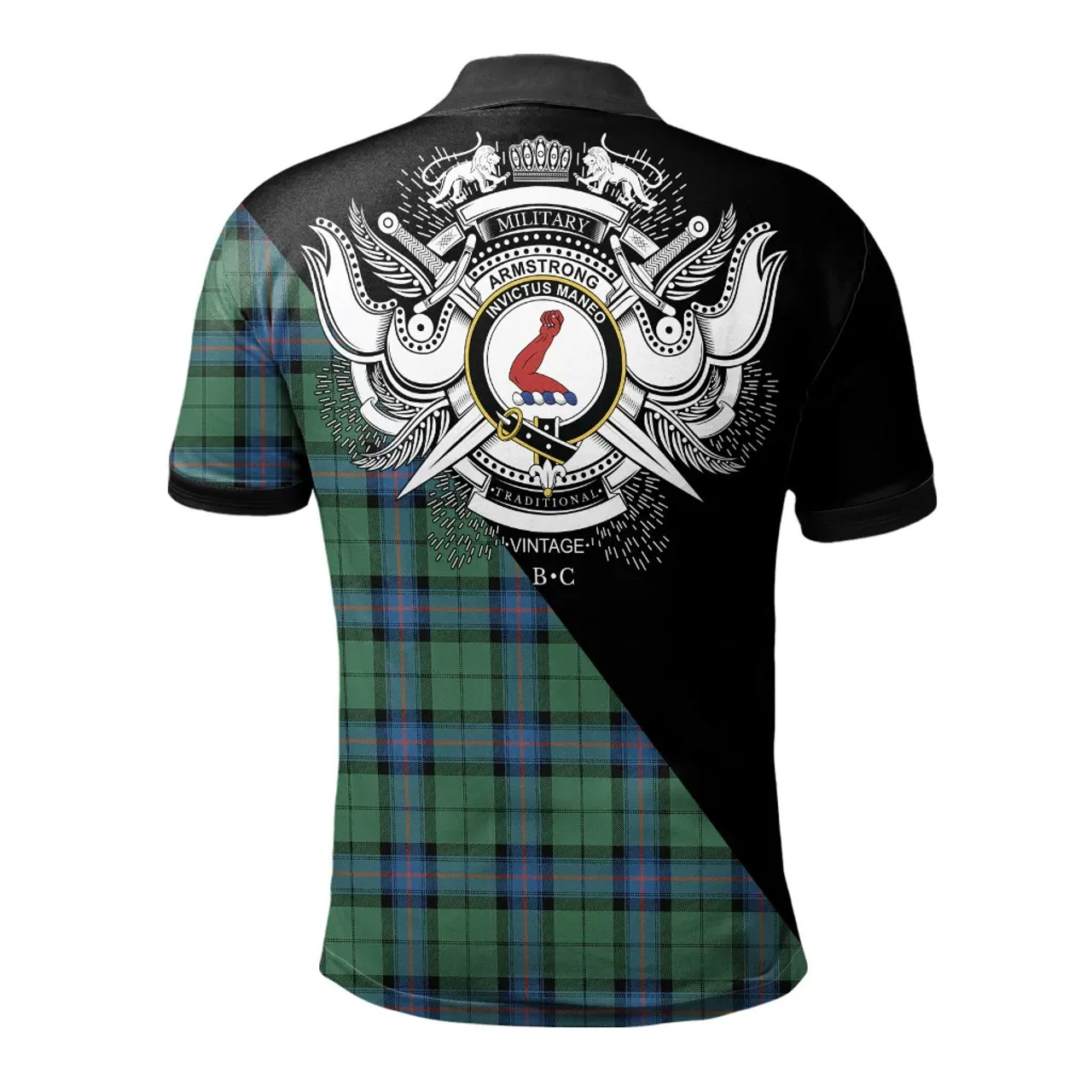 Scottish Armstrong Ancient Clan Crest Tartan Polo Shirt - Military Logo