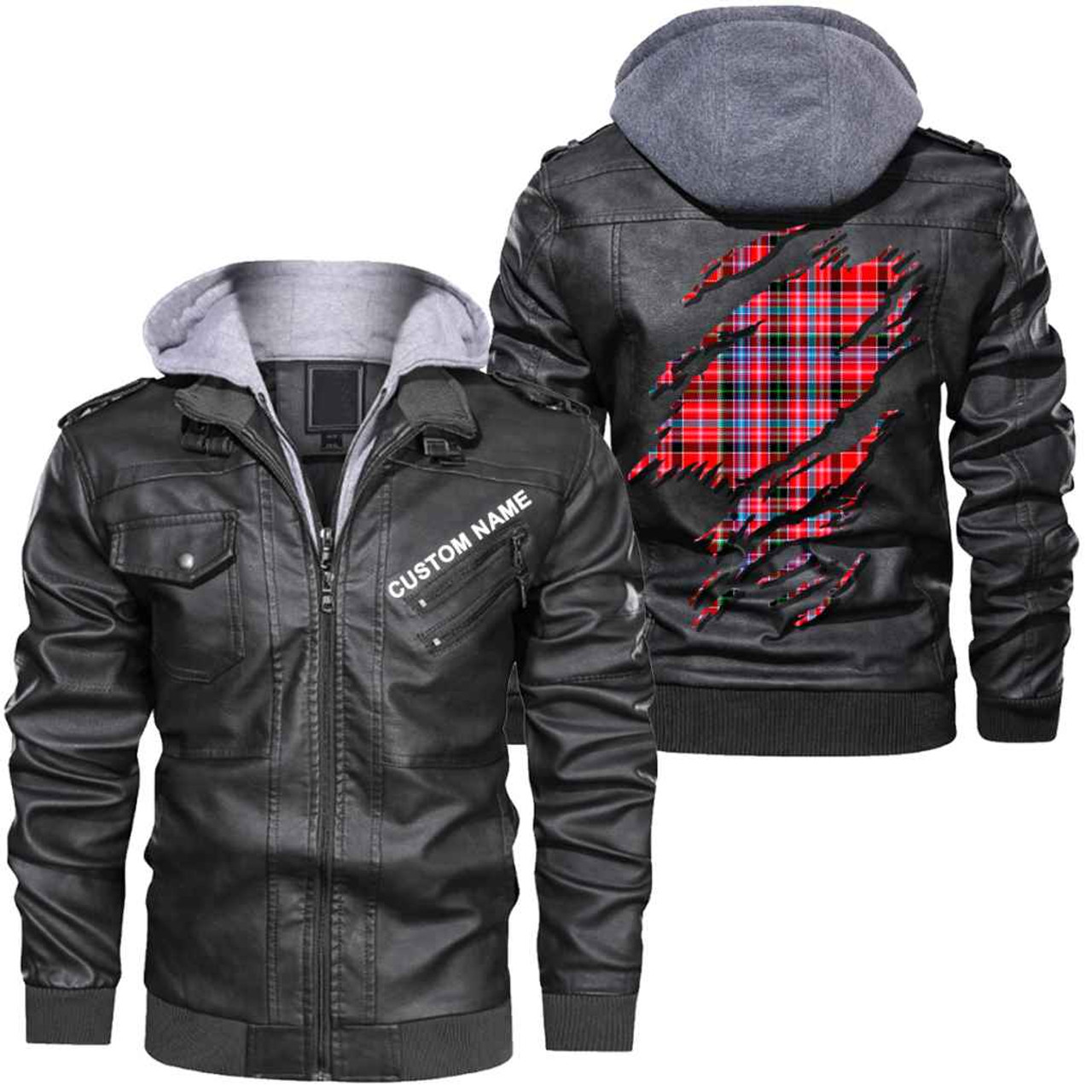 Scottish Aberdeen District Clan Tartan Faux Leather Jacket Custom  Personalized - Scratch Style