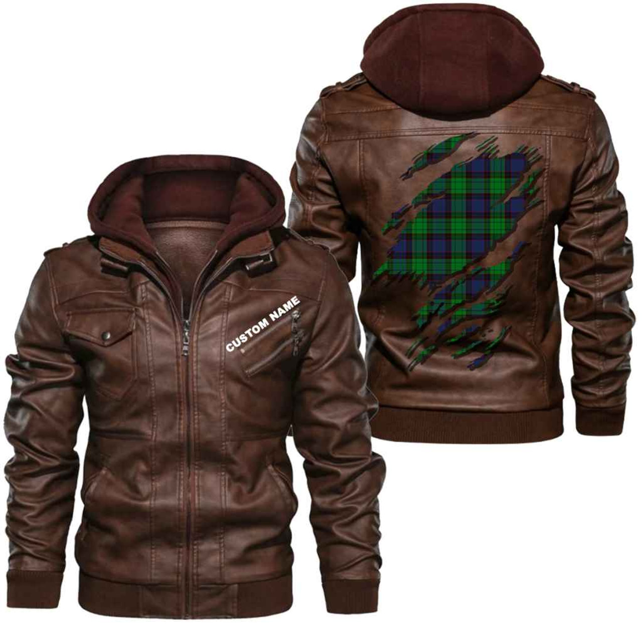 Scottish Stewart Old Modern Clan Tartan Faux Leather Jacket Custom