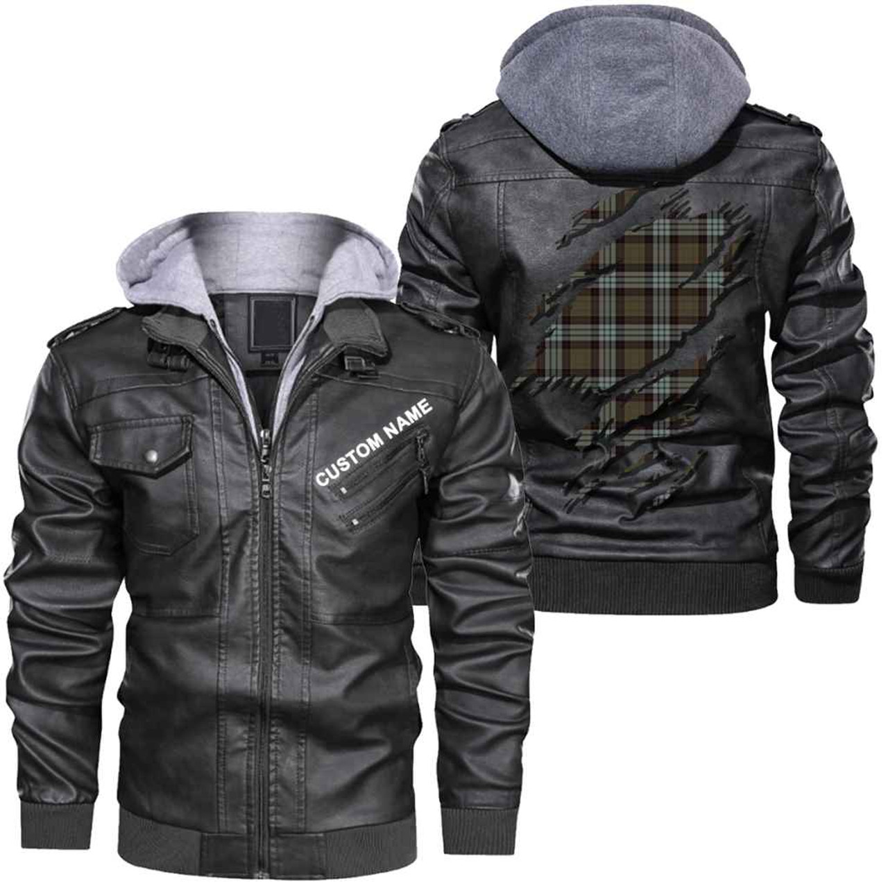 Scottish Stewart Old Weathered Clan Tartan Faux Leather Jacket Custom  Personalized - Scratch Style