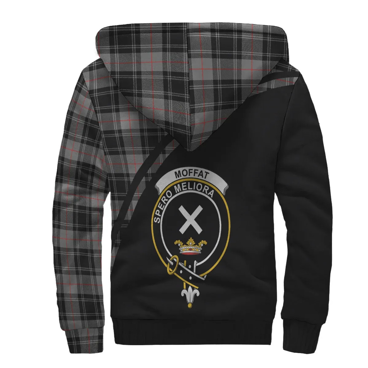 Scottish Moffat Clan Crest Tartan Curve Sherpa Hoodie