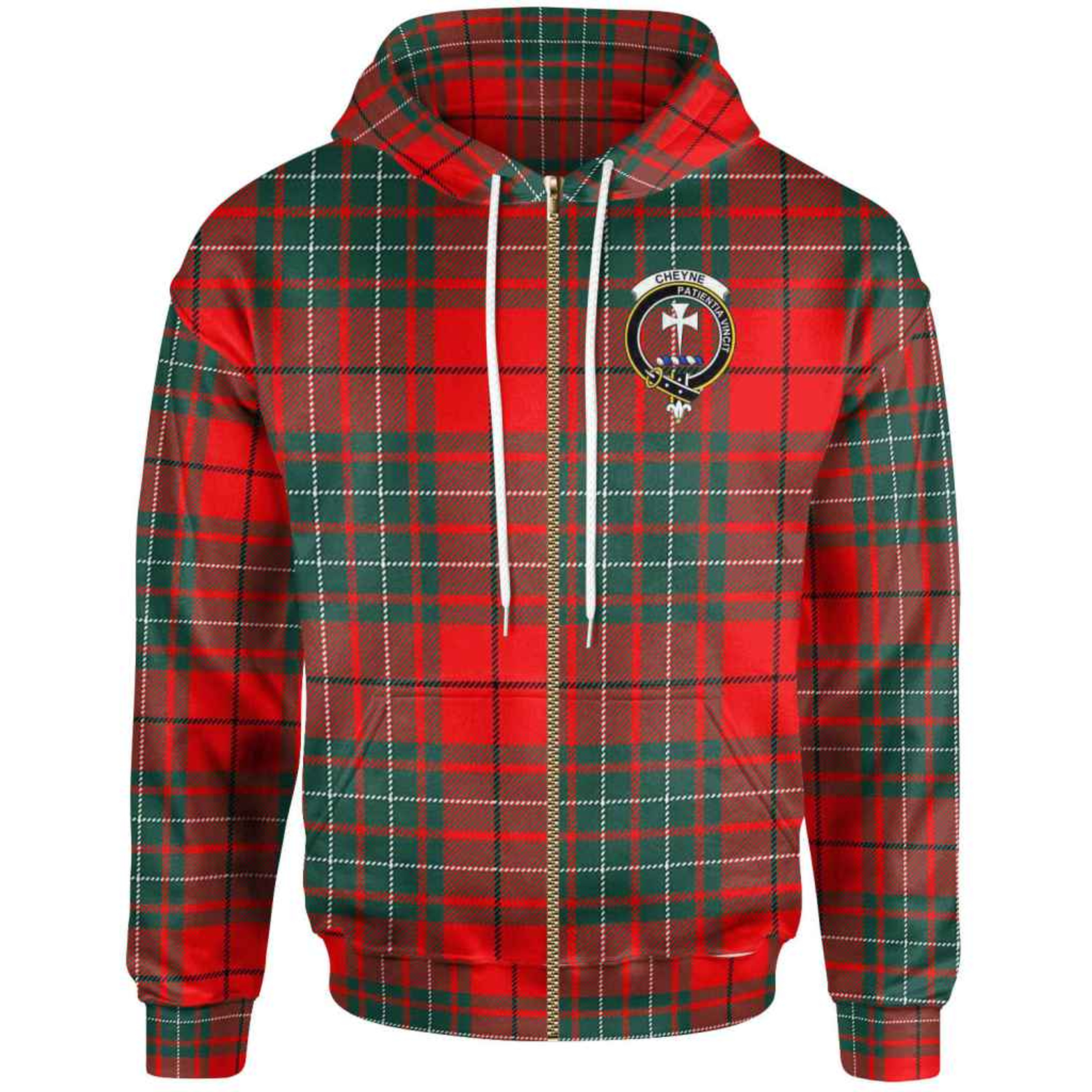 Scottish Cheyne Clan Crest Tartan Zip-Up Hoodie