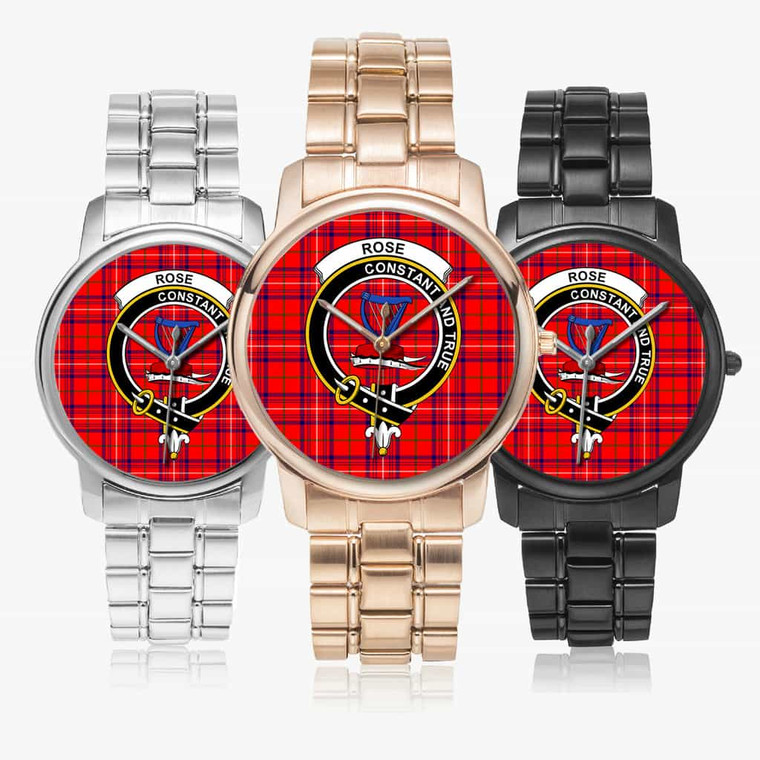 Scottish Rose Clan Crest Tartan Folding Clasp Steel Quartz  Watches Tartan Plaid