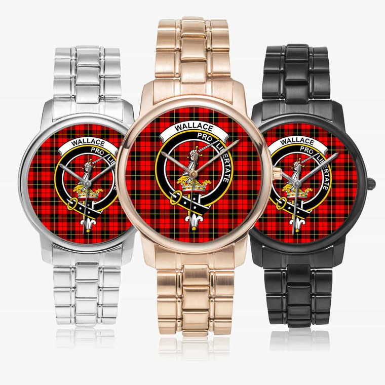 Scottish Wallace Clan Crest Tartan Folding Clasp Steel Quartz  Watches Tartan Plaid