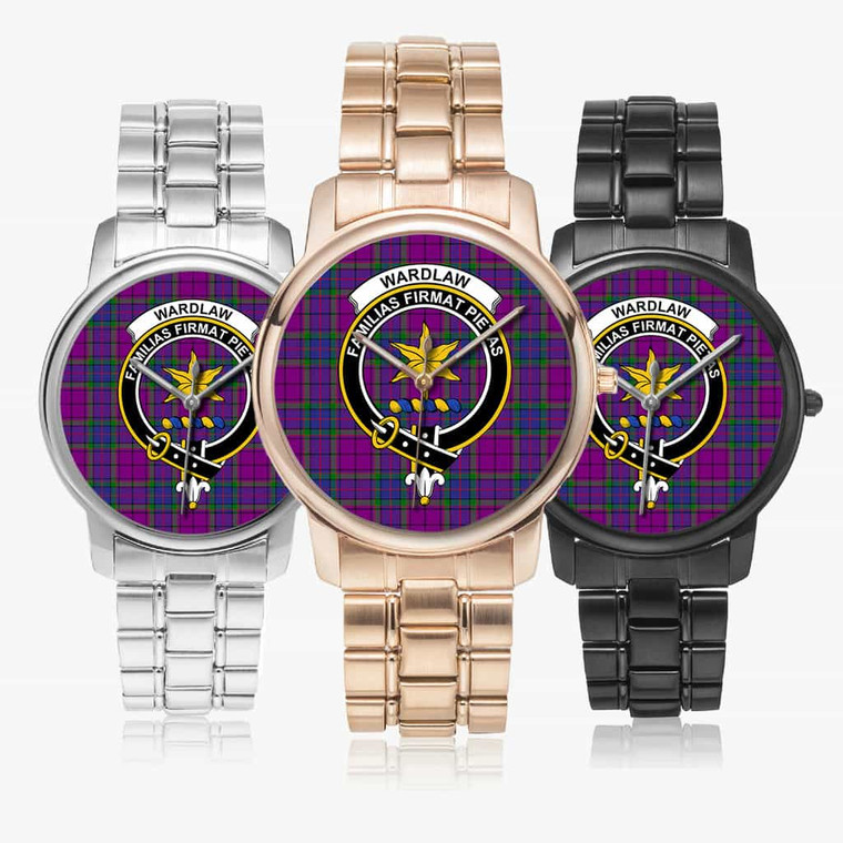 Scottish Wardlaw Clan Crest Tartan Folding Clasp Steel Quartz  Watches Tartan Plaid