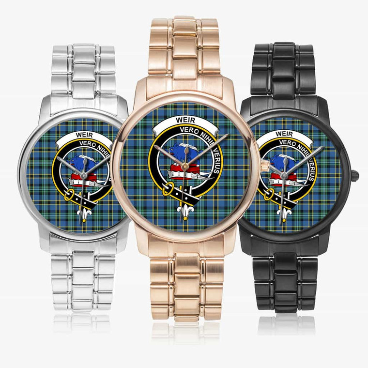 Scottish Weir Clan Crest Tartan Folding Clasp Steel Quartz  Watches Tartan Plaid