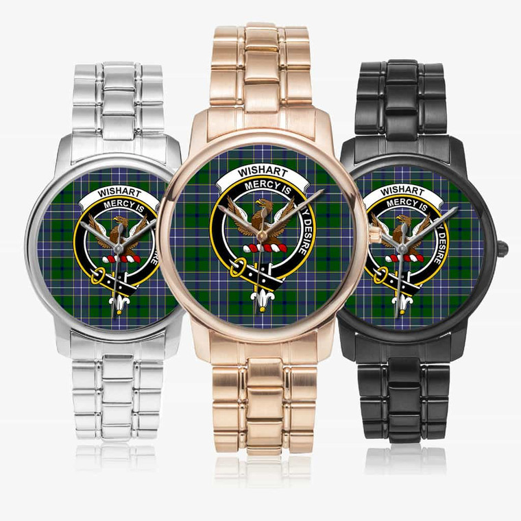 Scottish Wishart Clan Crest Tartan Folding Clasp Steel Quartz  Watches Tartan Plaid