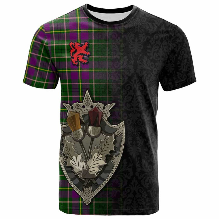 Scottish Taylor Clan Tartan T-Shirt - Half Thistle Flowers Celtic Design Front Tartan Plaid