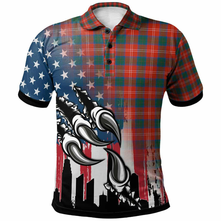 Scottish Chisholm Ancient Clan Tartan Polo Shirt - USA Patriotic Eagle Flag Design Front Tartan Plaid