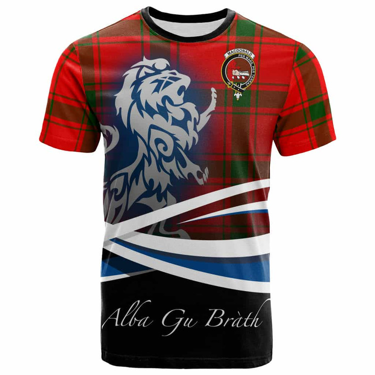 Scottish MacDonald (of Sleat) Clan Crest Tartan T-Shirt - Scotland Lion Front Tartan Plaid