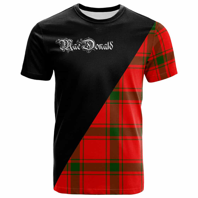 Scottish MacDonald (of Sleat) Clan Crest Tartan T-Shirt - Military Logo Front Tartan Plaid