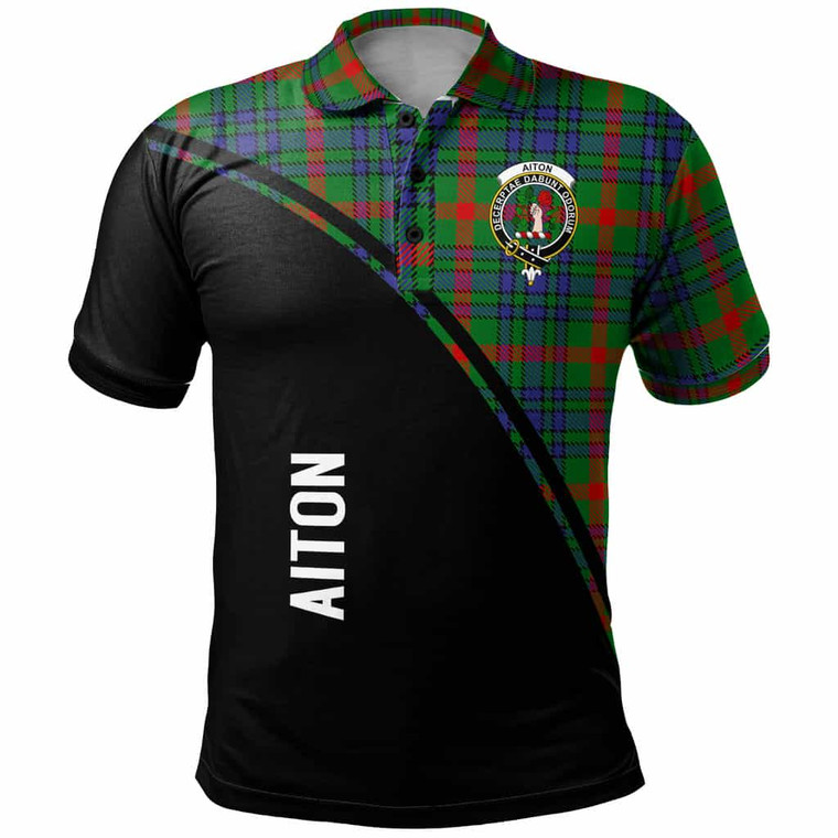 Scottish Aiton Clan Crest Tartan Curve Polo Shirt Front Tartan Plaid