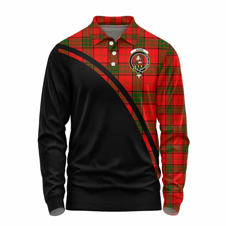 Scottish Adair Clan Crest Tartan Curve Long Sleeve Polo Shirt Front Side Tartan Plaid