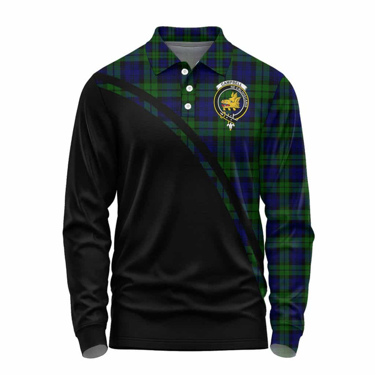 Scottish Campbell of Breadalbane Clan Crest Tartan Curve Long Sleeve Polo Shirt Front Side Tartan Plaid