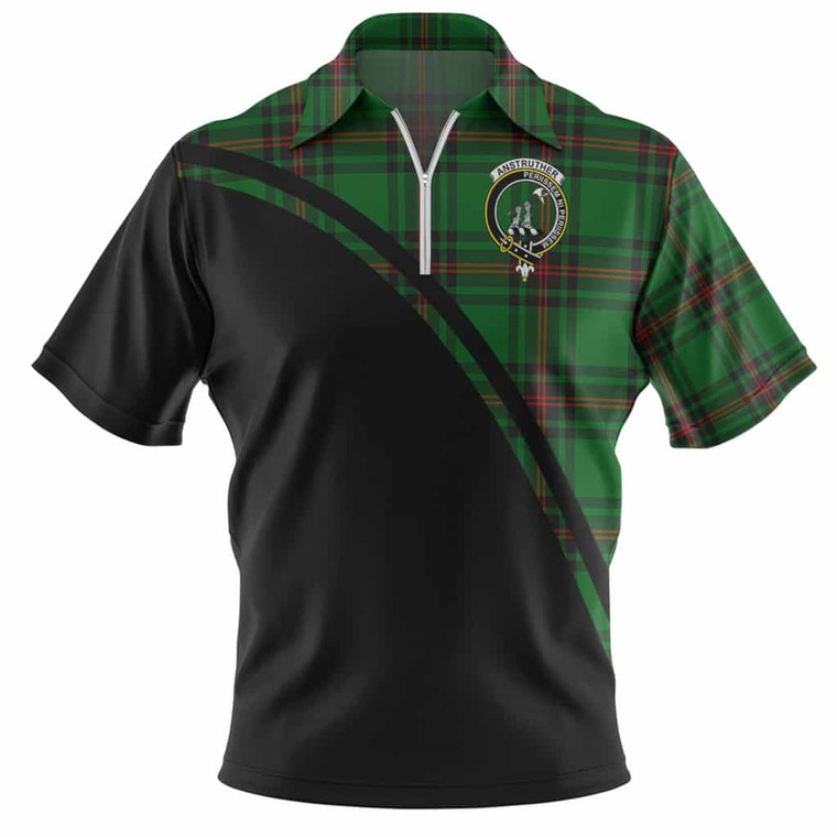 Scottish Arbuthnot Clan Crest Tartan Curve Zip Polo Shirt Front Side Tartan Plaid