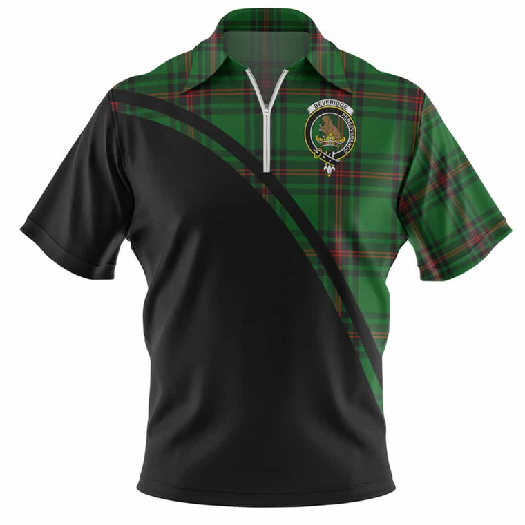 Scottish Beveridge Clan Crest Tartan Curve Zip Polo Shirt Front Side Tartan Plaid