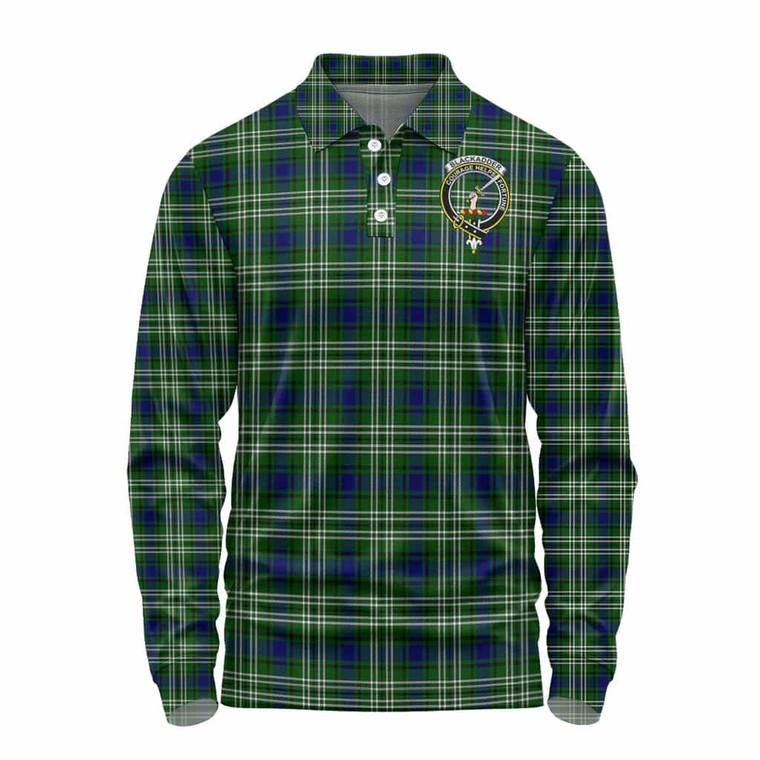 Scottish Blackadder Clan Crest Tartan Long Sleeve Polo Shirt Front Side Tartan Plaid