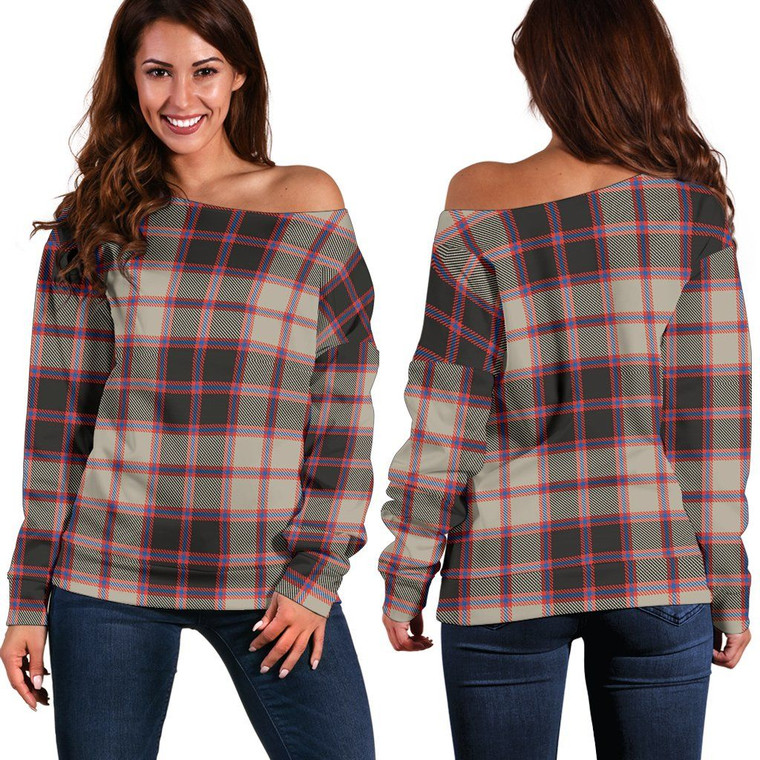 Scottish MacPherson Hunting Ancient Clan Tartan Women Off Shoulder Sweater 1