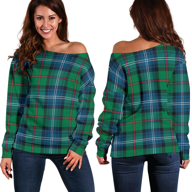 Scottish Urquhart Ancient Clan Tartan Women Off Shoulder Sweater 1