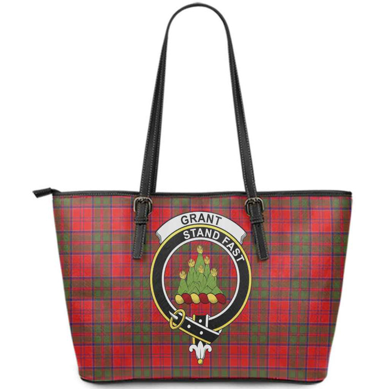 Scottish Grant Clan Crest Tartan Leather Tote Tartan Plaid