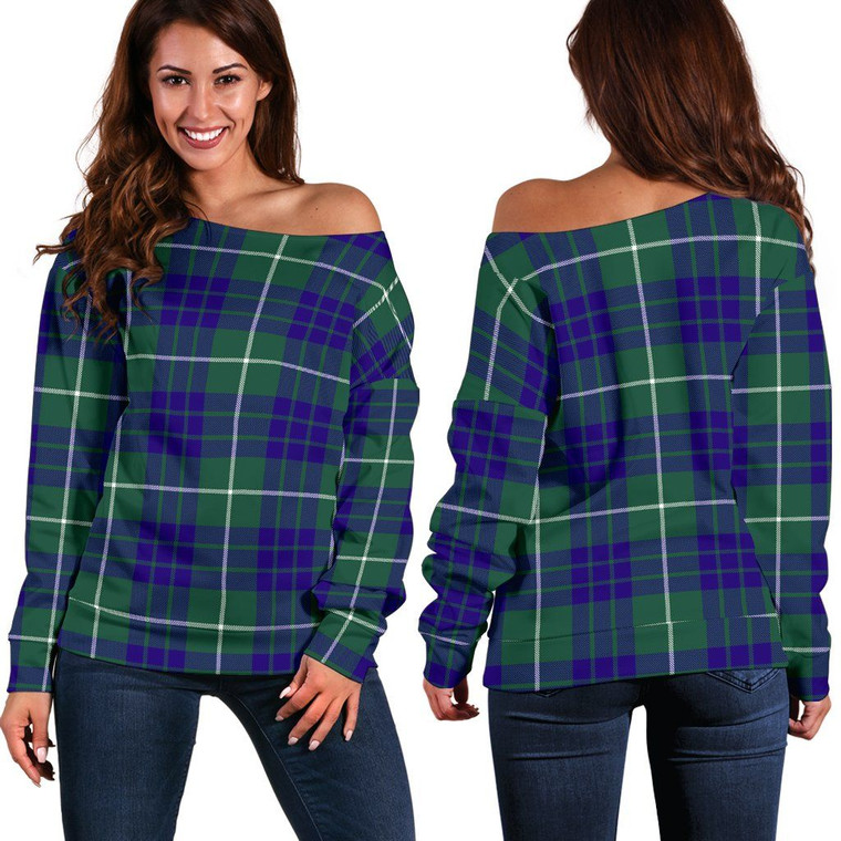 Scottish Hamilton Hunting Modern Clan Tartan Women Off Shoulder Sweater 1