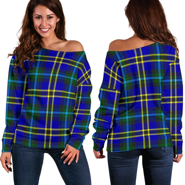 Scottish Weir Modern Clan Tartan Women Off Shoulder Sweater 1