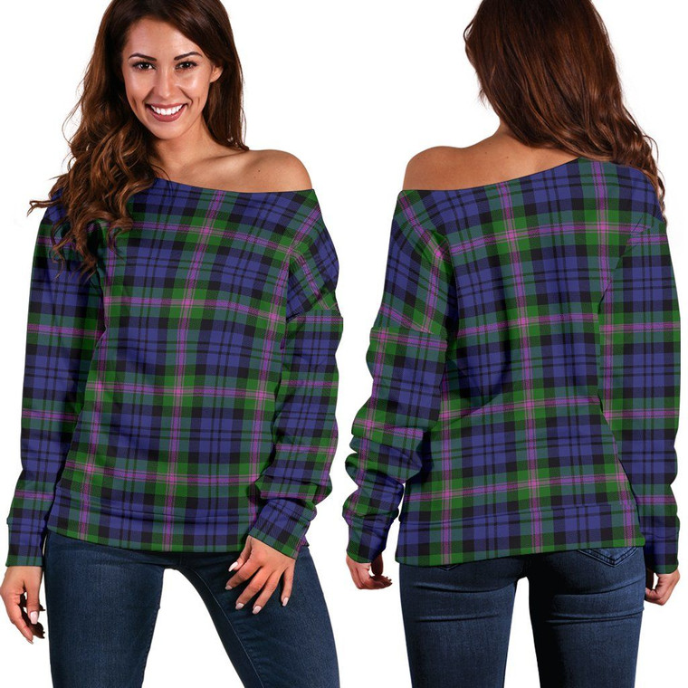 Scottish Baird Modern Clan Tartan Women Off Shoulder Sweater 1