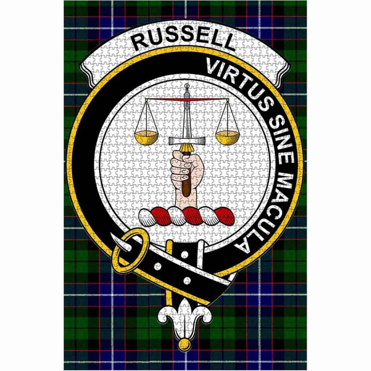 Scottish Russell Clan Crest Tartan Jigsaw Puzzle 1