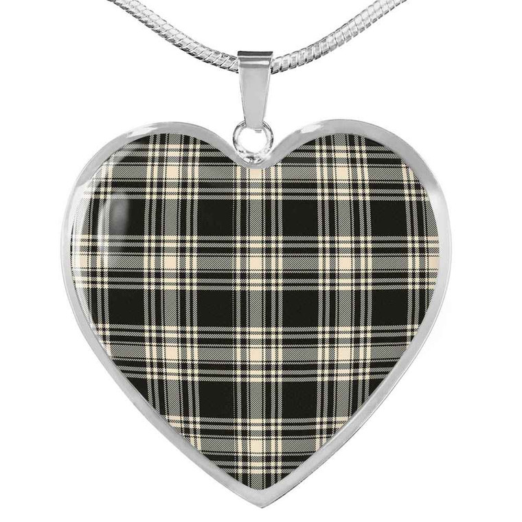 Scottish Menzies Black & White Ancient Clan Tartan Necklace Heart Tartan Plaid 1