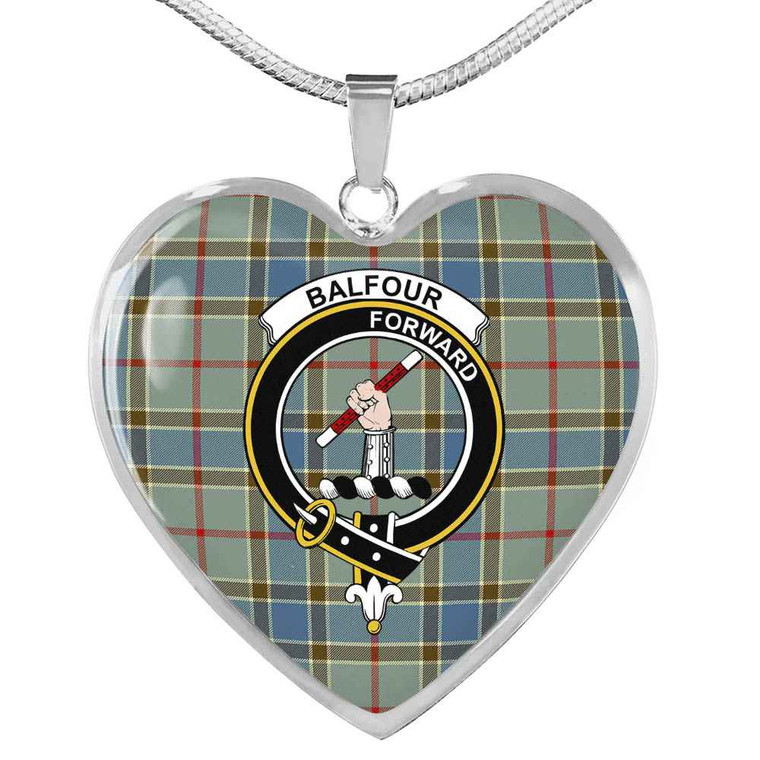 Scottish Balfour Clan Crest Tartan Necklace Heart Tartan Plaid 1