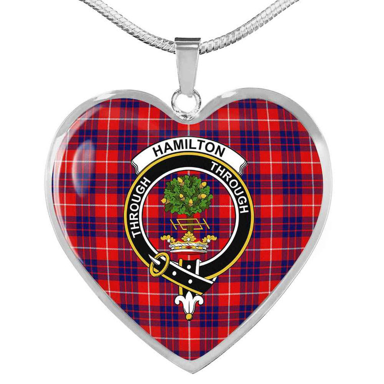 Scottish Hamilton Clan Crest Tartan Necklace Heart Tartan Plaid 1